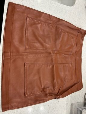 Loft Brown Leather Mini Skirt with Patch Pockets